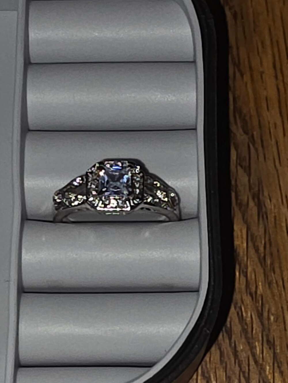 Princess Cut Cubic Zirconia Halo Promise Ring in Silver-Toned- Size 7